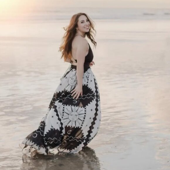 Anthropologie 1X Sol Soleil Sun Tigre Indigo Halter Maxi Dress Black White NWT - Picture 3 of 10